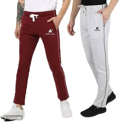 DIWAZZO Latest Mens Solid Track Pants Pack of 2 Maroon&SILVER-PCK2-XL