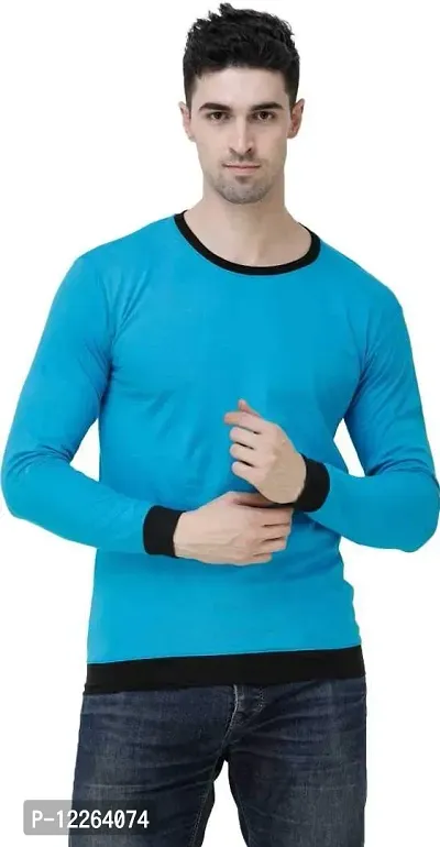 Diwazzo Solid Men Round Neck Light Blue Cotton T-Shirt