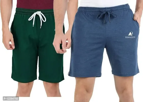 Diwazzo Pack of 2 Solid Men's Multicolour Sports Shorts.BOTTELGREEN AIRFORCEBLUE M