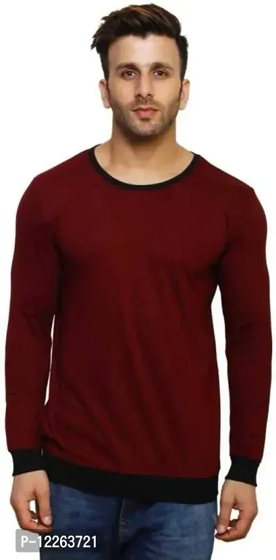 Diwazzo Solid Men Round Neck Maroon Cotton T-Shirt