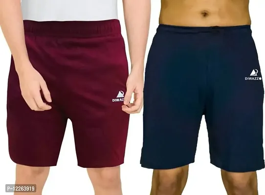 Diwazzo Pack of 2 Solid Men's Multicolour Sports Shorts.Maroon NAVYBLUE M