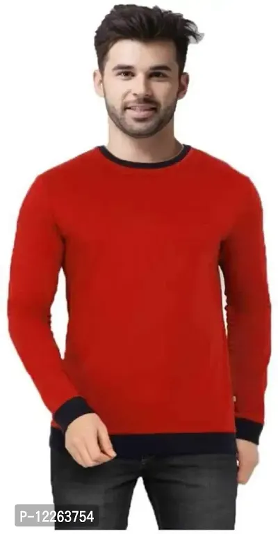 Diwazzo Solid Men Round Neck Red Cotton T-Shirt