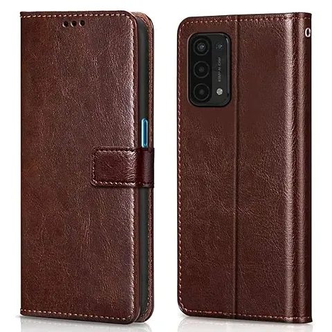 Cloudza Oppo F19s Flip Back Cover | PU Leather Flip Cover Wallet Case with TPU Silicone Case Back Cover for Oppo F19s Brown