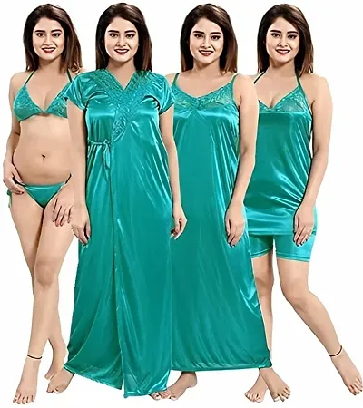 Trendy Satin Nightwear Set(Set Of 6)