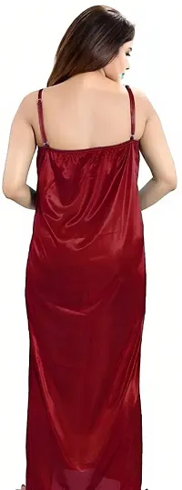 Womens solid satin 6 piece nighty set (Maroon)-thumb1