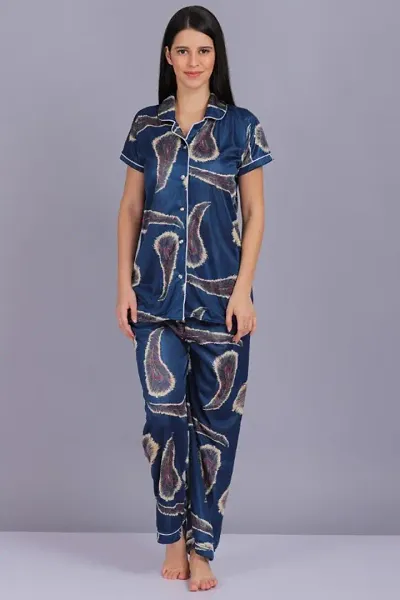 Designer Adorable night suit for ladies morpankh print with comfortable elastic waist band notch collar half sleeves design gives you beautiful look nightwear nightdresses