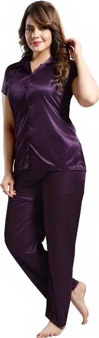 PN Brothers Satin night suit for women ( Purple-thumb2