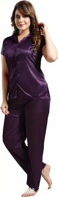 PN Brothers Satin night suit for women ( Purple-thumb3