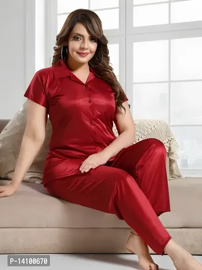 PN Brothers Satin night suit for women ( Maroon