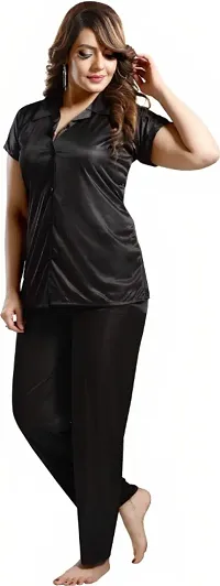 PN Brothers Satin night suit for women ( Black-thumb3