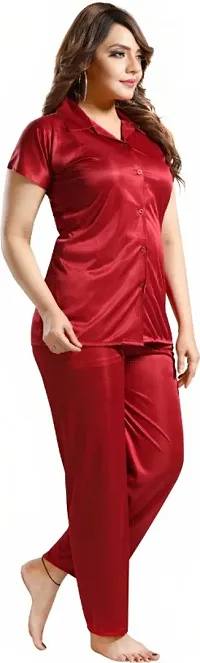 PN Brothers Satin night suit for women ( Maroon-thumb1