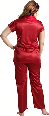 PN Brothers Satin night suit for women ( Maroon-thumb2