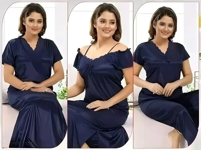 Satin 4piece Nighty Set for Women