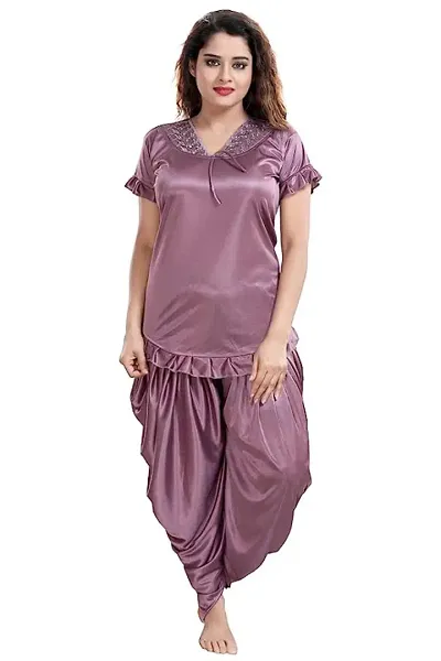 Women Satin Dhoti Set Night Suit with Stylish Top and Bottom Dhoti