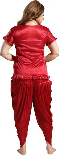 Satin Fancy solid Dhoti top Night suit ( Maroon)-thumb1