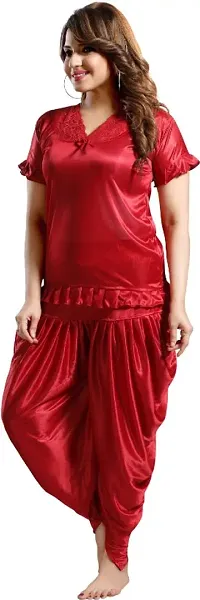 Satin Fancy solid Dhoti top Night suit ( Maroon)-thumb2