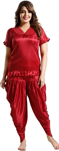 Satin Fancy solid Dhoti top Night suit ( Maroon)-thumb3