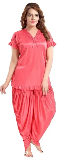 Satin Fancy solid Dhoti top Night suit ( peach)