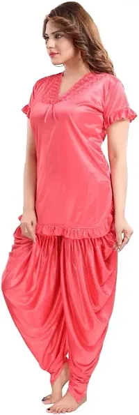 Satin Fancy solid Dhoti top Night suit ( peach)-thumb2