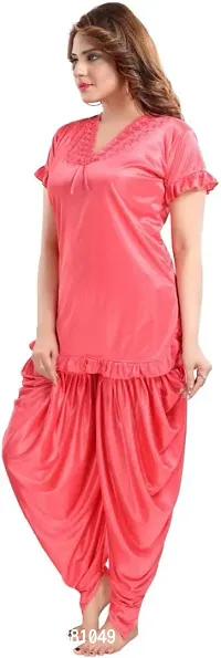 Satin Fancy solid Dhoti top Night suit ( peach)-thumb3