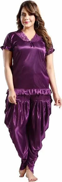 Women Solid Satin Dhoti Top Nightsuit