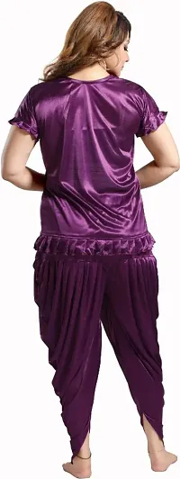 Satin Fancy solid Dhoti top Night suit ( Purple)-thumb1