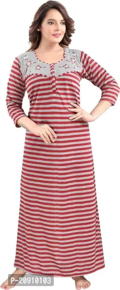 Classic Wool Striped Winter Nighty for Women