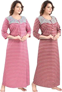 Classic Wool Striped Winter Nighty for Women, Pack of 2-thumb1