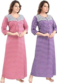 Classic Wool Striped Winter Nighty for Women, Pack of 2-thumb2