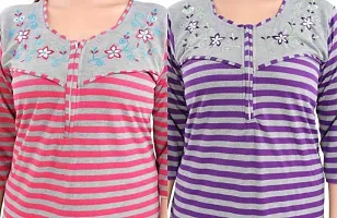 Classic Wool Striped Winter Nighty for Women, Pack of 2-thumb3