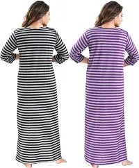 Classic Wool Striped Winter Nighty for Women, Pack of 2-thumb2