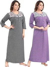 Classic Wool Striped Winter Nighty for Women, Pack of 2-thumb3