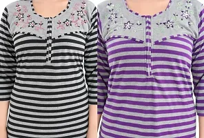 Classic Wool Striped Winter Nighty for Women, Pack of 2-thumb1