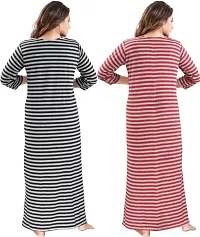 Classic Wool Striped Winter Nighty for Women, Pack of 2-thumb2