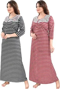 Classic Wool Striped Winter Nighty for Women, Pack of 2-thumb3