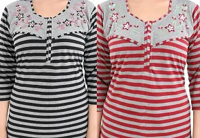 Classic Wool Striped Winter Nighty for Women, Pack of 2-thumb1