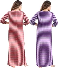 Classic Wool Striped Winter Nighty for Women, Pack of 2-thumb2