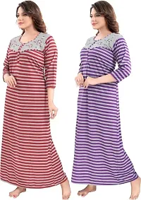 Classic Wool Striped Winter Nighty for Women, Pack of 2-thumb3