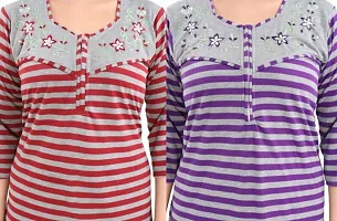 Classic Wool Striped Winter Nighty for Women, Pack of 2-thumb1