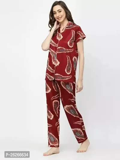 Classic Satin Solid Top and Pyjama Nighty set for Women-thumb3