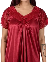 Women's Solid Satin Paan Gala Full length nighty ( Maroon)-thumb1