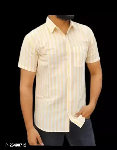 Trendy Orange Cotton Blend Short Sleeves Striped Casual Shirt For Men