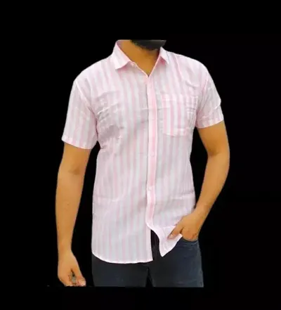 Trendy Blend Short Sleeves Striped Casual Shirt For Men