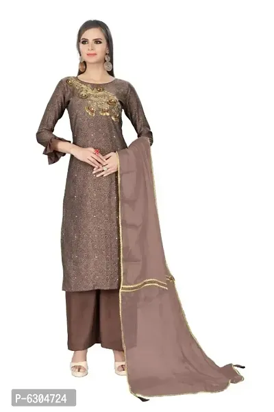 Stylish Modal Silk Handwork With Embroidery On Print Dress Material With Dupatta Set For Women-thumb0