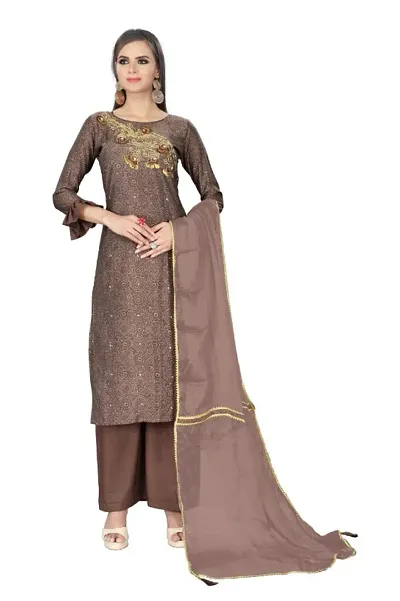 Stylish Modal Silk Handwork With Embroidery On Print Dress Material With Dupatta Set For Women