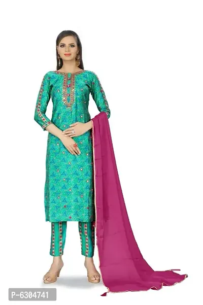 Stylish Modal Silk Handwork With Embroidery On Print Dress Material With Dupatta Set For Women-thumb0