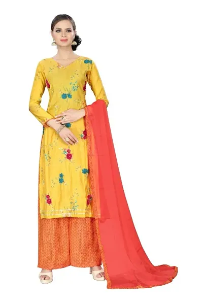 Stylish Modal Silk Handwork With Embroidery On Print Dress Material With Dupatta Set For Women