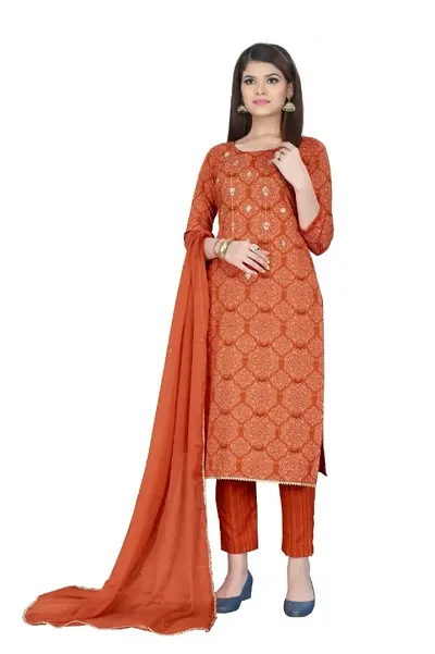 Stylish Modal Silk Handwork With Embroidery On Print Dress Material With Dupatta Set For Women