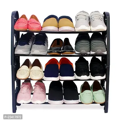 4 Shelves Shoe Rack, 12 Pairs Shoe Stand Organizer, Adjustable and Portable Plastic Shoe Rack for Door, Living Room-thumb0