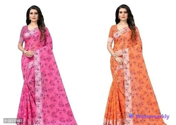 Fancy Silk Blend Sarees with Blouse Pieces for Women Pack Of 2